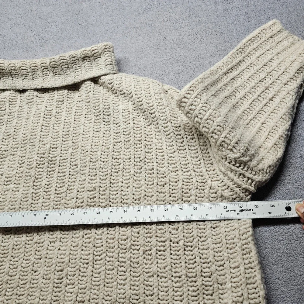 Free People Mock Neck Chunky Knit Sweater L Oatmeal Beige Alpaca Wool Ribbed